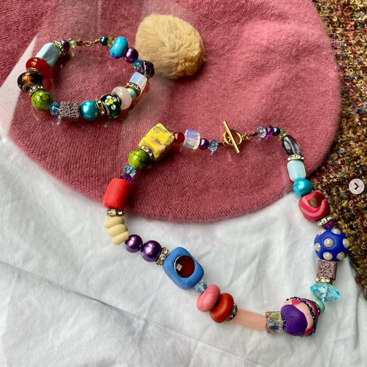 Bohemian Color Bead Necklace & Bracelet Set